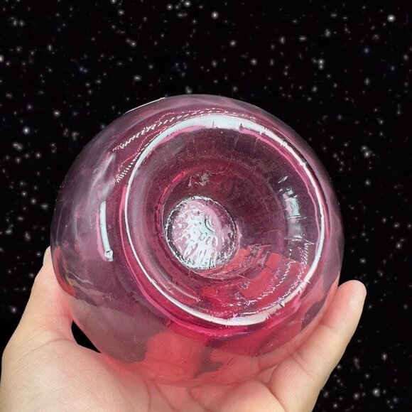 Vintage PILGRIM CRANBERRY Glass Vase Swirl Optic Hand Made USA Glass Hollow 5.5” - Picture 4 of 14